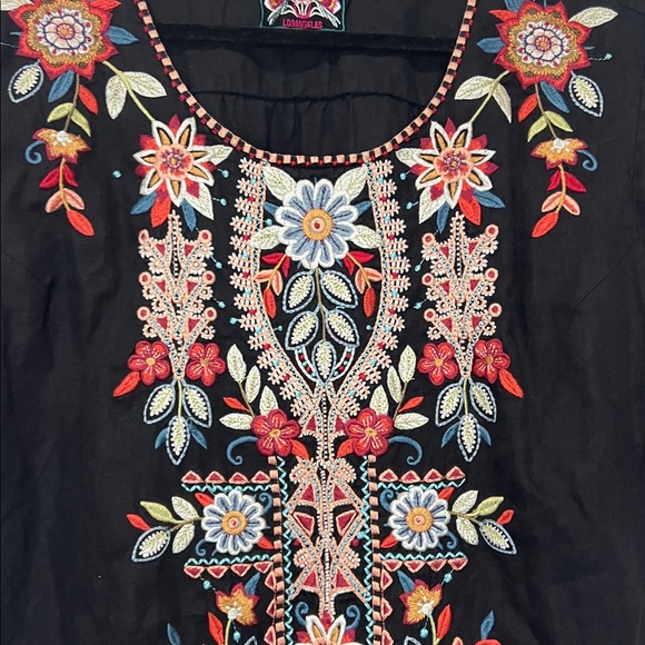 JOHNNY WAS black floral embroidered short sleeve dress - Picture 4 of 7